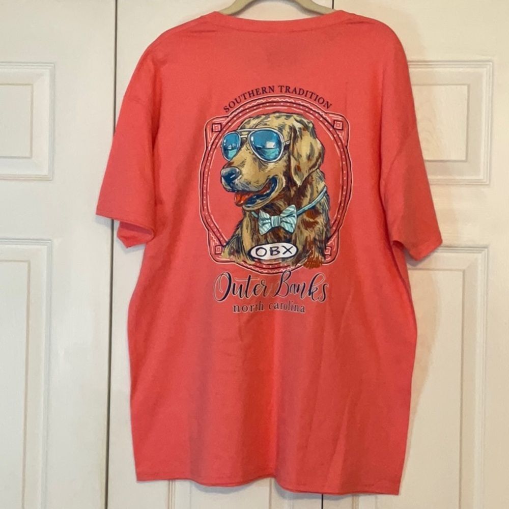 Outer Banks Dog‎ Southern Tradition Coral Pink Tee Shirt Top XL New